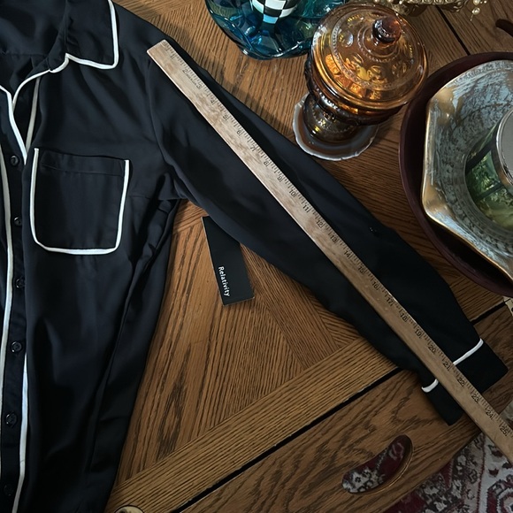 Sheer Black & White Blouse with Roll Tab Sleeves and Chest Pockets - Picture 12 of 14